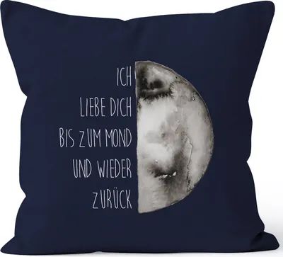 Produktbild von Kissenbezug Geschenk Ich liebe dich bis zum Mond und wieder zurück Liebe Spruch Love Quote MoonWorks® 40x40 Baumwolle navy 40cm x 40cm
