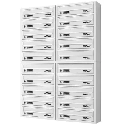 Produktbild von 20-fach Briefkastenanlage Grau Ral 7035, 25 cm Tiefe, 20er Wandmontage Postkasten