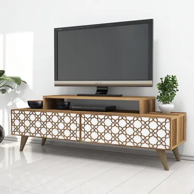 Produktbild von Skye Decor, City - Walnut, White, Fernsehtisch, Nussbaum, 100 % MELAMINBESCHICHTETE SPANPLATTEN, 140 x 41,8 x 48,8 cm