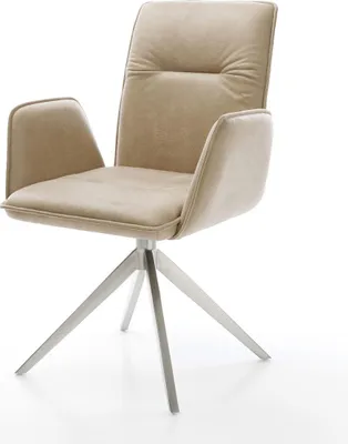 Produktbild von DELIFE Drehstuhl Vinja-Flex Mikrofaser Beige Vintage Kreuzgestell breit Edelstahl 360° drehbar Wippfunktion
