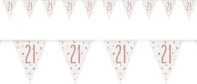 Produktbild von Unique 21. Geburtstags-Wimpelbanner - 2,74 m - Glitzer-Roségold-Geburtstag