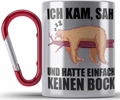 Produktbild von Trendation - Faultier Edelstahl Tasse Karabiner mit Spruch Geschenk Arbeitskollege Kollege Karabiner Edelstahl Tasse Karabiner Edelstahl Büro (Rot)