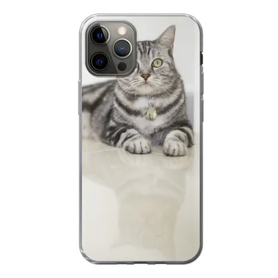Produktbild von MuchoWow® Handyhülle Schutzhülle Hülle für iPhone 13 Pro Katze - Grau - Tier - Mädchen - Kinder - Jungen - Kind Silikon Softcase Handy Hülle - Handy-Tasche