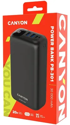 Zdjęcie produktu dla Bateria zewnętrzna CANYON CNE-CPB301B Power bank 30000mAh