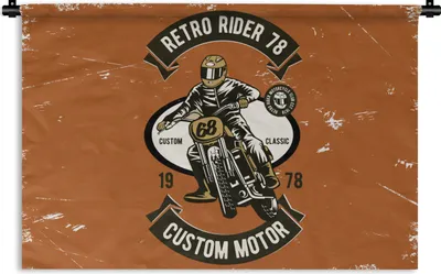 Produktbild von MuchoWow® Wandteppich Wandbehang Motorrad - Retro - Zitat 90x60 cm Tapisserie Dekoration Wandtuch - Wandskulpturen - Bildteppich
