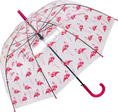 Produktbild von Clayre & Eef Erwachsenen-Regenschirm Ø 90 cm Transparant Kunststoff Flamingo