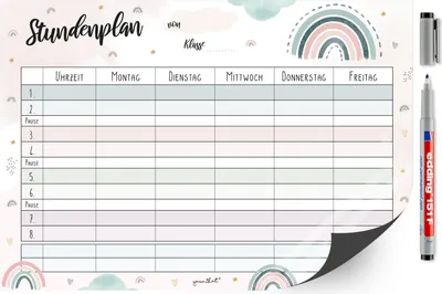 Produktbild von younikat Stundenplan magnetisch abwischbar I Regenbogen-Motiv I inkl. Stift I wiederbeschreibbar I Einschulung I dv_1103