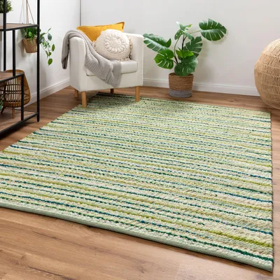 Produktbild von Steffensmeier Handweb Teppich Schwansee | Schurwolle | Grün, handgewebt, Größe: 170x230 cm Wohnzimmer und Schlafzimmer
