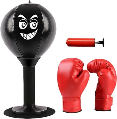 Produktbild von Punchingball Tisch mit Handschuhe, Desktop Punching Bag Punchingball, Boxsack Punchingball mit Starken Saugnäpfen Luftpumpe, für Zuhause
