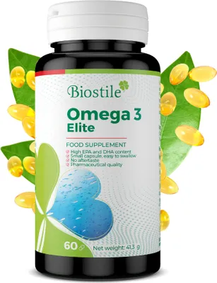 Obrázok produktu pre Biostile Omega 3 Elite - Omega-3 mastné kyseliny, vysoko čistý rybí olej z divokých peruánskych hlbokomorských sardelí