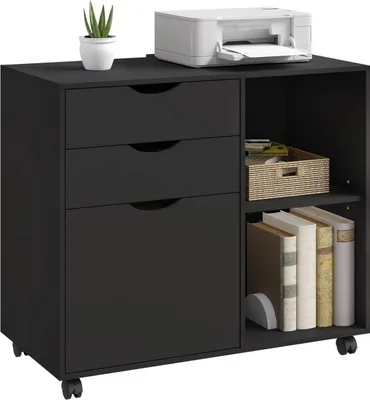 Produktbild von WOLTU Rollcontainer, Aktenschrank mit 3 Schubladen, 5 Rollen, Büroschrank : Schwarz Farbe: Schwarz
