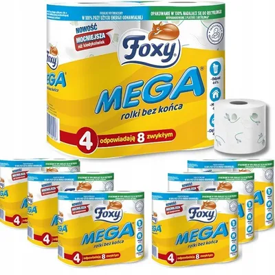 Zdjęcie produktu dla Papier toaletowy Foxy Mega rolki bez końca (4 rolki) x 7 sztuk PAKIET