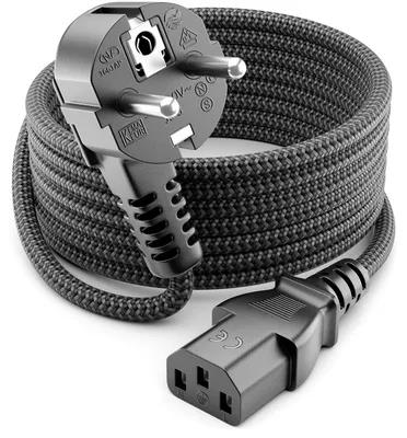 Produktbild von deleyCON 2m Kaltgerätekabel Nylon Typ F auf C13 90° - Grau