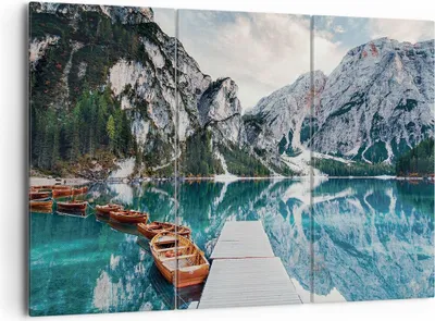 Produktbild von Bild auf Leinwand - Leinwandbild - 3 Teile - Boote Berge Hafen - 165x110cm - Wand Bild - Wanddeko - Wandbilder - Leinwanddruck - Bilder - Wanddekoration - Leinwand bilder - Wandbild - CE165x110-5068