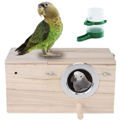 Produktbild von Holz Vogelhaus für kleine Vögel, 19,5×12×12 cm, Nistkasten & Rückzugsort, für Käfig & geschützten Außenbereich, leicht zu reinigen