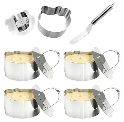 4er-Set Kuchenringe, Katzenform, Edelstahl, 7,8 x 7,2 x 4 cm, mit Schaber