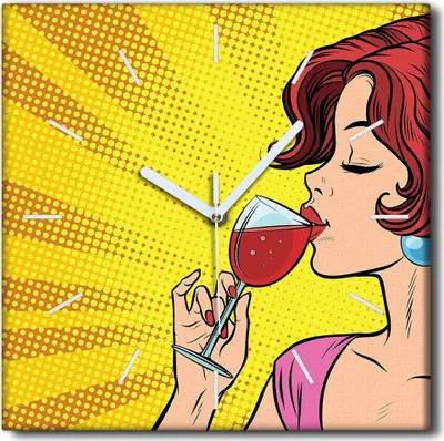 Produktbild von Coloray Uhr auf Leinwand 30x30 cm Wand Uhr Dekoration Wohnzimmer Segeltuch weiße Zeiger -Retro-Frauenwein.