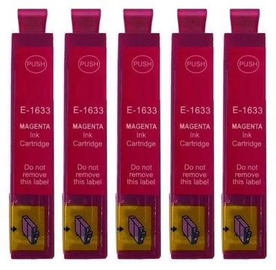 Image de 5 x cartouche d'encre compatible T1633, T16XL magenta pour Epson Workforce WF-2010 2110 2500 2510 2520 2530 2540 2630 2650 2660 2700 2750 2760