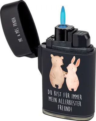 Produktbild von Mr. & Mrs. Panda gas anzünder Bär und Hase Umarmen - Schwarz - Geschenk, Feuerzeuge, Beste Freundin, Freunde, sturmfeuerzeuge, Feuerzeug, BFF, für Immer, Gasfeuerzeug