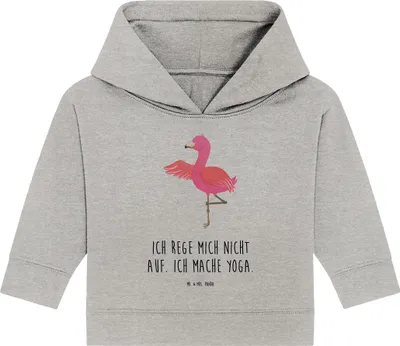 Produktbild von Mr. & Mrs. Panda Organic Baby Hoodie Flamingo Yoga 24. - 36. Monat - Heather Grey - Geschenk, Kapuzensweatshirt, Rosa, Kapuzenshirt, Namaste, Meditieren, Yogi, Baum
