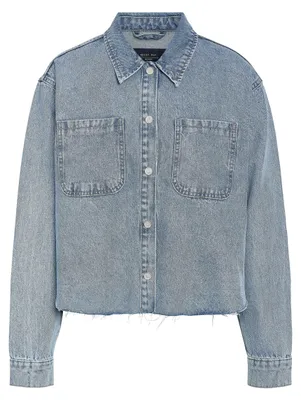 Produktbild von Jeansbluse Hemdkragen Brusttaschen Knopfleiste Fransenbund | XS