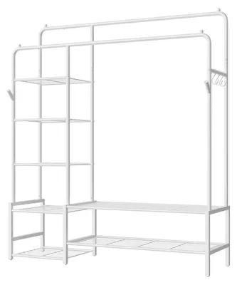 Produktbild von Kleiderständer offener Kleiderschrank Garderobenständer mit 7 Einlegeböden | Weiß | 115,8 x 45 x 172,8 cm