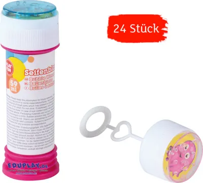 Image de EDUPLAY 130291 Bulles de savon avec jeu de patience dans un bouchon à vis, 59 ml chacune (paquet de 24)