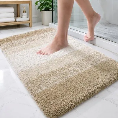 Image de Unyqoos® Tapis de bain BOTC, 80 x 50 cm – Tapis en microfibre absorbante avec dos en caoutchouc antidérapant, jaune et blanc, tapis de douche et de toilette, lavable en machine
