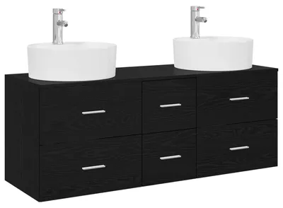 Image de Ensemble de meubles de salle de bain vidaXL, 3 pièces, noir, 49,5 x 44,5 x 65 cm