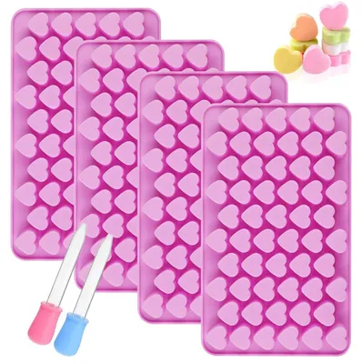Immagine prodotto di Stampi in silicone a forma di cuore, confezione da 4 pezzi, con 2 decorazioni a goccia, adatti per caramelle e cioccolato, colore rosa