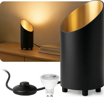 Produktbild von SSC-LUXon Bodenlampe AUREVA Uplight Tischlampe – mit fourSTEP GU10 LED 4W warmweiß dimmbar in 4 Stufen ohne Dimmer – kleine Stehlampe für Wohnzimmer