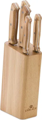 Produktbild von Küchenmesserset mit Messerblock - 5 Edelstahlmesser in Buchenholz für das Kochen