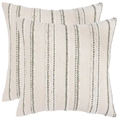 2er Set Chenille-Kissenbezüge 50x50 cm grün gestreift