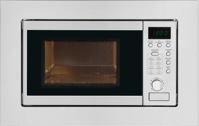 A front-on view of a built-in microwave oven.