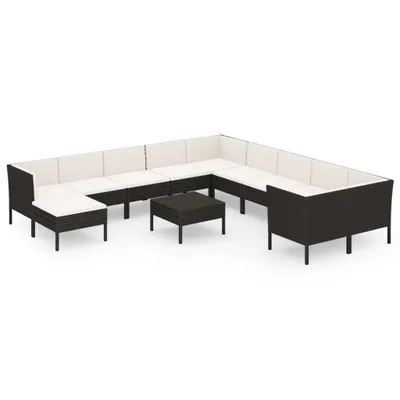 Produktbild von 12-tlg. Garten-Lounge-Set mit Auflagen Poly Rattan Schwarz