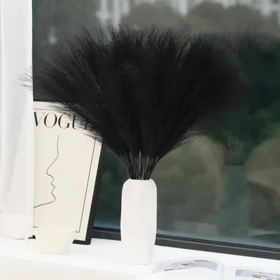 Produktbild von 30 Stück 55 cm künstliche Pampasgras-Trockenblumen, Pampasgras für die Wohnzimmerdekoration, flauschige Kunstblumen im Boho-Stil für Zuhause und Hochzeiten (schwarz)