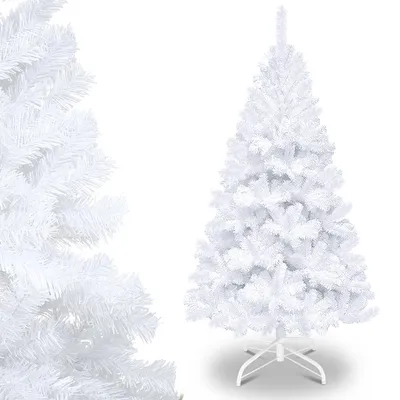 Obrázok produktu pre Jayseuw 150cm umelý vianočný stromček, vianočný stromček s kovovým stojanom, vianočný stromček 488 tipov PVC ihiel, umelý vianočný stromček skladací systém biely