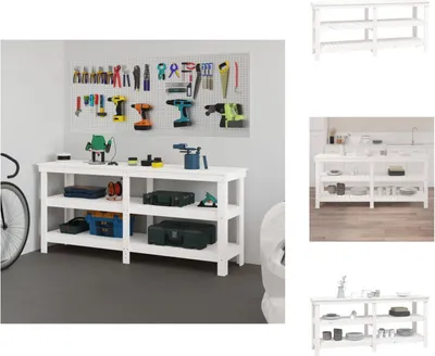 Zdjęcie produktu dla vidaXL Stół warsztatowy biały 181x50x80 cm lite drewno sosnowe - Stoły warsztatowe