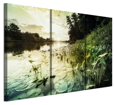 Image de Ensemble de 3 tableaux décoratifs LUMASOUL pour salon, représentant un paysage, dimensions 90x60 cm. Ensemble de 3 tableaux sur toile, idéal pour chambre, couloir, bureau et cuisine