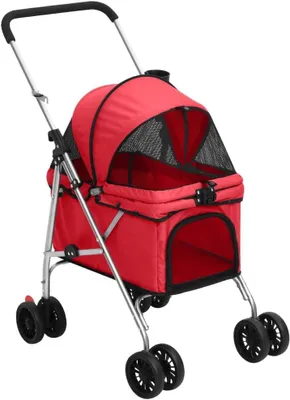 Obrázok produktu pre Ručný vozík pre psov – červený – skladací – 76x50x100 cm – s držiakom na poháre a slnečnou clonou
