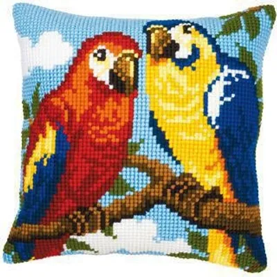 Produktbild von Vervaco KK582 Stickkissen Motiv Papageien