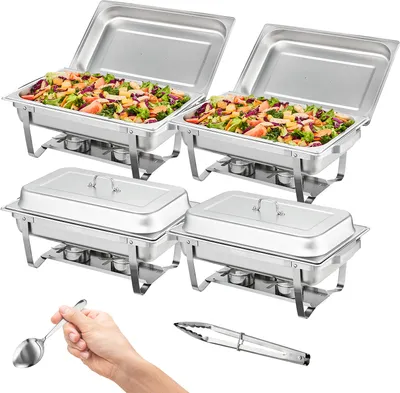 Produktbild von VEVOR 4 Stk. Chafing Dish Profi Set Wärmebehälter Edelstahl Buffet Set Rechteckig 4 x 7,5 L, Speisewärmer 53 x 32,5 x 6,5 cm Jeder Behälter, für Buffets, Familienfeiern, Bankette, Hochzeiten usw.