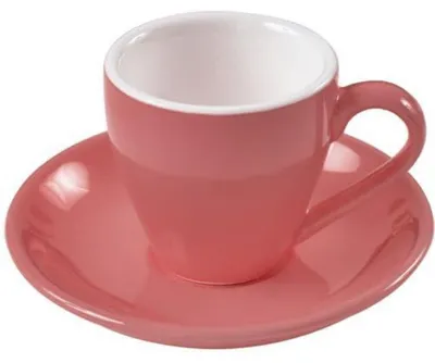 Productafbeelding van Espressokopjes met schoteltjes, 80 ml, roze, porselein, set van 2
