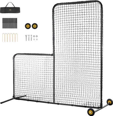 Zdjęcie produktu dla VEVOR Typ L do klatki do mrugnięcia 213 x 106 x 213 cm Parasol ochronny do baseballu i softballu Przenośny parasol do mrugnięcia z ochroną ciała, torbą do przenoszenia i kółkami, siatka do softballu czarna