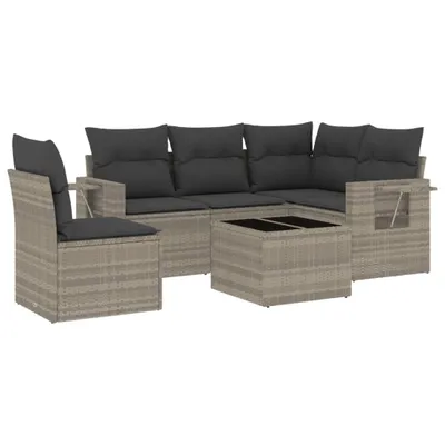 Produktbild von vidaXL 6-tlg. Garten-Sofagarnitur mit Kissen Hellgrau Poly Rattan