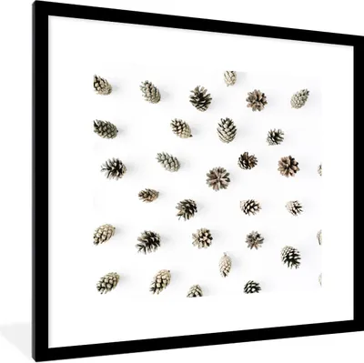 Produktbild von MuchoWow® Gerahmtes Poster Tannenzapfen - Winter - Weiß 40x40 cm - Poster mit Schwarzem Bilderrahmen Wandposter Rahmen Foto Bilder - Poster - Plakat im Rahmen