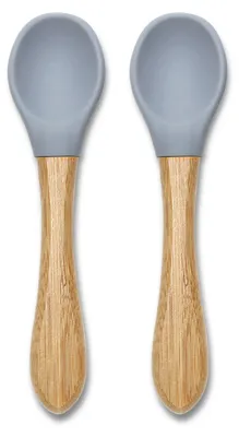 Produktbild von Lorelli Silicone Spoons with Bamboo 2er Set – Babylöffel 6+ Monate, weicher Silikonkopf, Bambusgriff, ergonomisch, sanft zum Zahnfleisch