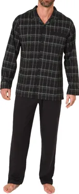 Produktbild von Herren Schlafanzug Pyjama zum durchknöpfen in edler Karo Optik - auch in Übergrössen ; dunkelgrau , 60