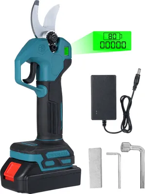 Produktbild von Elektrische Gartenschere, 21 V, buerstenlose Gartenschere mit 1300 mAh Akku, Klinge aus SK5-Kohlenstoffstahl, Schnittdurchmesser 35 mm, integrierter Sicherheitsschalter, EU-Stecker, 1 Akku