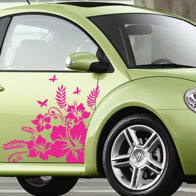 Produktbild von Aufkleber - Autoaufkleber-Set "Hibiskus Ranke" 2 Stk. je 50cm x 50cm pink - Tuning Carystyling Heckscheibe Auto
